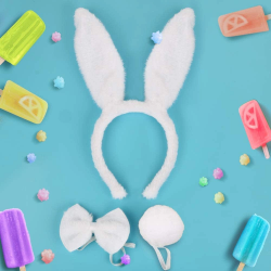 Mey İthalat® Tavşan Kostüm Seti Taç Papyon Kuyruk Beyaz Renk