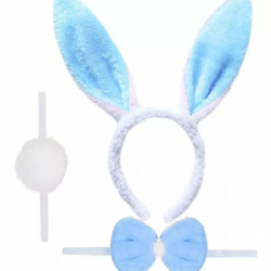 Mey İthalat® Tavşan Kostüm Seti Taç Papyon Ponpon Kuyruk Mavi