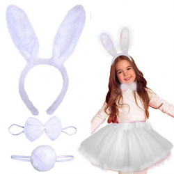 Mey İthalat® Tavşan Tacı Eteği Papyonu ve Kuyruk Kostüm Seti Beyaz Renk Çocuk Boy