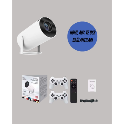 Mey İthalat® TÇift Kollu Tasarımlı Kablosuz Projeksiyon – 4K, 10.000 Oyun ve Smart App Desteği