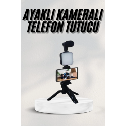 Mey İthalat® Telefon Tutucu Led Işıklı Kumandalı Mikrofon Telefon Vlog Video Kayıt