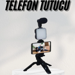 Mey İthalat® Telefon Tutucu Led Işıklı Kumandalı Mikrofon Telefon Vlog Video Kayıt