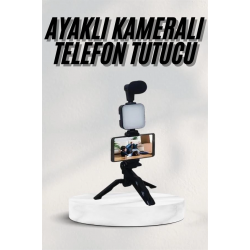 Mey İthalat® Telefon Tutucu Led Işıklı Kumandalı Mikrofon Telefon Vlog Video Kayıt
