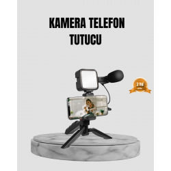 Mey İthalat® Telefon Video Çekim Kiti LED Aydınlatma Mikrofon Tripodlu Tam Set