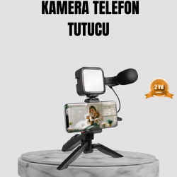 Mey İthalat® Telefon Video Çekim Kiti LED Aydınlatma Mikrofon Tripodlu Tam Set