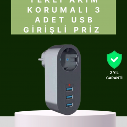 Mey İthalat® Termal Akım Korumalı 3 USB'li Güvenli Priz – Akıllı Akım Dengeleme