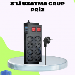 Mey İthalat® Termal Korumalı 8 Prizli 3 USB’li Uzatma Kablosu
