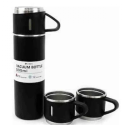 Mey İthalat® Termos Paslanmaz Çelik Termos Siyah Renk 3 Bardaklı Termos Seti