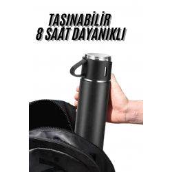 Mey İthalat® Termos Seti 3'lü Bardak Seti Isı Dayanıklı Siyah Paslanmaz Çelik Vakumlu