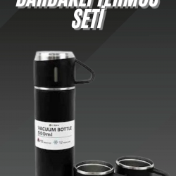 Mey İthalat® Termos Seti Paslanmaz Çelik 3 Bardaklı Vakumlu Termos Set 500 Ml 12 Saate Kadar Isı Koruma