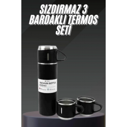 Mey İthalat® Termos Seti Paslanmaz Çelik 3 Bardaklı Vakumlu Termos Set 500 Ml 12 Saate Kadar Isı Koruma