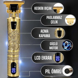 Mey İthalat® Tıraş Makinesi Şarjlı Profesyonel Saç Kesme Makinesi Gold Çizik Tıraş