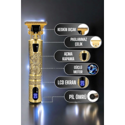 Mey İthalat® Tıraş Makinesi Şarjlı Profesyonel Saç Kesme Makinesi Gold Çizik Tıraş
