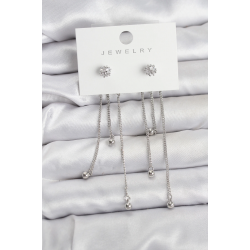 Mey İthalat® Topçuk Model Gümüş Renk Pirinç Sallantılı Kadın Küpe Seti