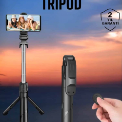 Mey İthalat® Tripod Kablosuz Bluetooth Bağlantılı Selfie Çubuğu 360 Derece Dönebilen