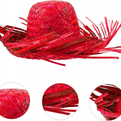 Mey İthalat® Tropikal Parti Kırmızı Hasır Hawaii Şapkası 13x36 cm