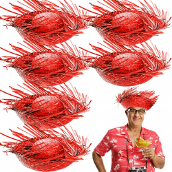 Mey İthalat® Tropikal Parti Kırmızı Hasır Hawaii Şapkası 13x36 cm