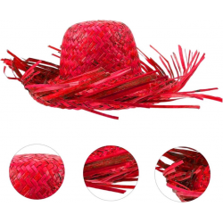 Mey İthalat® Tropikal Parti Kırmızı Hasır Hawaii Şapkası 13x36 cm