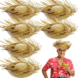 Mey İthalat® Tropikal Parti Naturel Hasır Hawaii Şapkası 13x36 cm