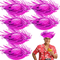 Mey İthalat® Tropikal Parti Pembe Fuşya Hasır Hawaii Şapkası 13x36 cm