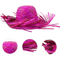 Mey İthalat® Tropikal Parti Pembe Fuşya Hasır Hawaii Şapkası 13x36 cm