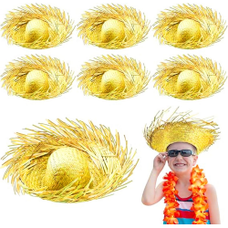 Mey İthalat® Tropikal Parti Sarı Hasır Hawaii Şapkası 13x36 cm