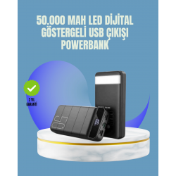 Mey İthalat® Tüm Cihazlarla Uyumlu 50.000 mAh Powerbank – Yüksek Kapasiteli, LED Gösterge ve Akıllı Koruma Fonksiyonlu