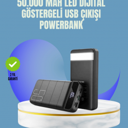 Mey İthalat® Tüm Cihazlarla Uyumlu 50.000 mAh Powerbank – Yüksek Kapasiteli, LED Gösterge ve Akıllı Koruma Fonksiyonlu