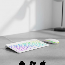 Mey İthalat® Türkçe Q Aydınlatmalı Klavye Mouse Seti Kablosuz Bluetooth Destekli