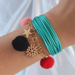 Mey İthalat® Turkuaz Renk Kar Tanesi Figür Zincir Detay İpli Çoklu Bileklik