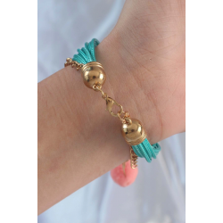 Mey İthalat® Turkuaz Renk Kar Tanesi Figür Zincir Detay İpli Çoklu Bileklik