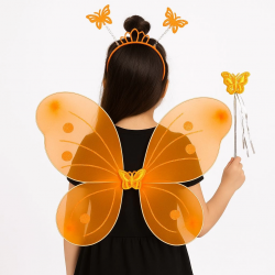 Mey İthalat® Turuncu Kelebek Kız Seti – 50 cm Kelebek Kanadı, Taç ve Asa