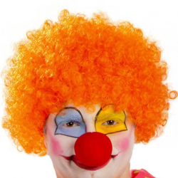 Mey İthalat® Turuncu Renk Kıvırcık Afro Bonus Peruk Takma Saç ve Kırmızı Burun Seti