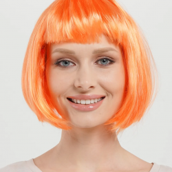 Mey İthalat® Turuncu Renk Küt Parti Peruğu Kısa Takma Saç