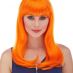 Mey İthalat® Turuncu Renk Uzun Düz Parti Peruğu