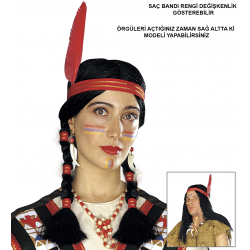 Mey İthalat® Tüylü Örgülü Hint Peruğu Kızılderili Peruğu