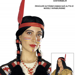 Mey İthalat® Tüylü Örgülü Hint Peruğu Kızılderili Peruğu