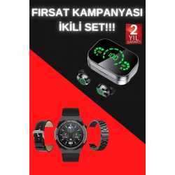 Mey İthalat® TWS Bluetooth Kulaklık ve Akıllı Saat Uyku Takibi Nabız Ölçer Uzun Pil Ömrü