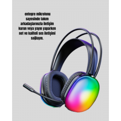 Mey İthalat® Type-C Şarjlı RGB Işıklı Bluetooth Oyuncu Kulaklığı