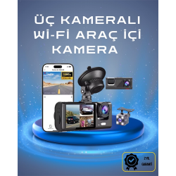 Mey İthalat® Üç Kameralı 1080p Full HD Araç İçi Kamera – G-Sensörlü ve Gece Görüşlü