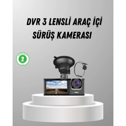 Mey İthalat® Üç Kameralı Araç DVR Full HD Gece Görüşlü ve 2 inç IPS Ekranlı