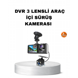 Mey İthalat® Üç Kameralı Araç İçi Kayıt Sistemi Full HD Gece Görüşlü ve G-Sensör Destekli