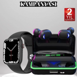 Mey İthalat® Ucuz ve Kaliteli Kulaklıklı Saat Seti Bluetooth Bağlantılı Akıllı Saat ve Kulaklık