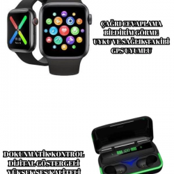 Mey İthalat® Ucuz ve Kaliteli Kulaklıklı Saat Seti Bluetooth Bağlantılı Akıllı Saat ve Kulaklık
