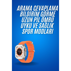Mey İthalat® Ultra Akıllı Saat 49 Mm Çift Kordonlu Arama Cevaplama Bluetooth Bağlantılı