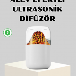 Mey İthalat® Ultrasonik Alev Efektli Aromaterapi Difüzörü USB Şarjlı ve Otomatik Kapanma Özellikli