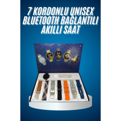 Mey İthalat® Unısex Yuvarlak Ekranlı 7 Kordonlu Akıllı Saat GPS Destekli Çoklu Kordon Seçeneği