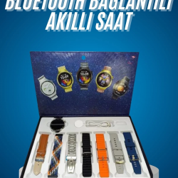 Mey İthalat® Unısex Yuvarlak Ekranlı 7 Kordonlu Akıllı Saat GPS Destekli Çoklu Kordon Seçeneği