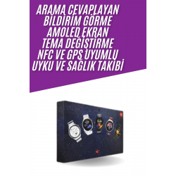 Mey İthalat® Unısex Yuvarlak Ekranlı 7 Kordonlu Akıllı Saat GPS Destekli Çoklu Kordon Seçeneği
