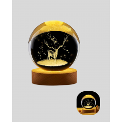 Mey İthalat® USB Bağlantılı Geyik Temalı Kristal Küre Premium Masa Gece Lambası